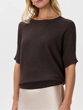 Quince Lightweight Cotton Cashmere
Link-Stitch Dolman Sweater | Brown | L